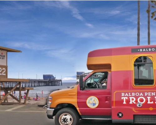 trolly with beach in background